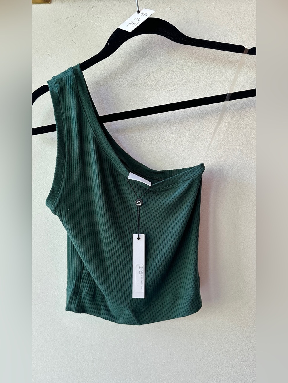 Stillwater, Green One Shoulder Ribbed Crop Top 14” P2P Size medium | 1430